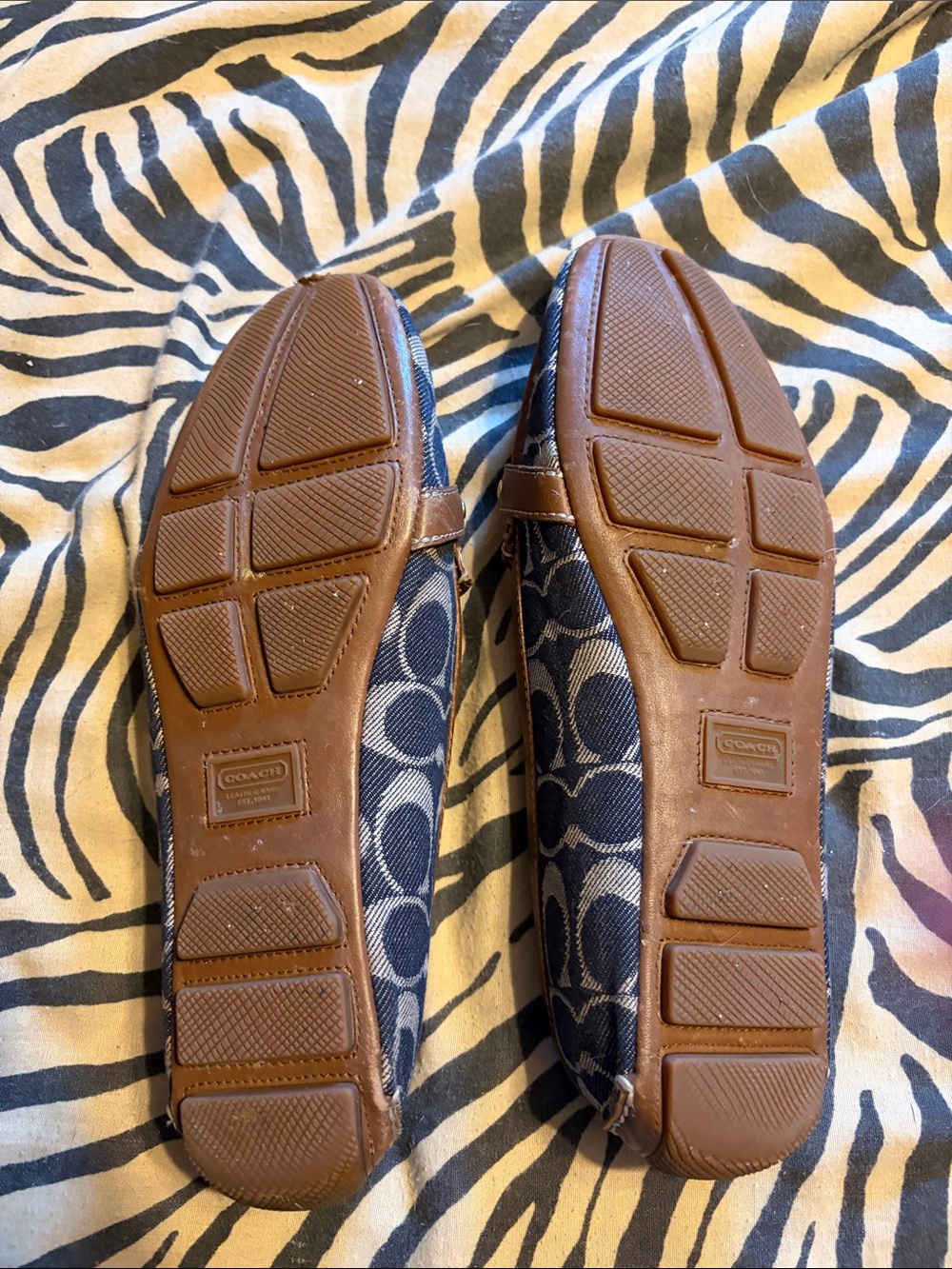 Coach Blue Canvas and Brown Leather Horsebit Loafers - Picture 2 of 3